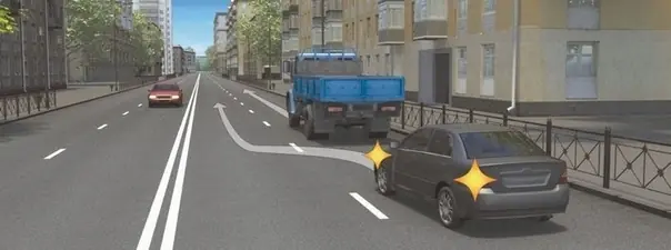Вопрос 1: Какой маневр намеревается выполнить водитель легкового автомобиля?