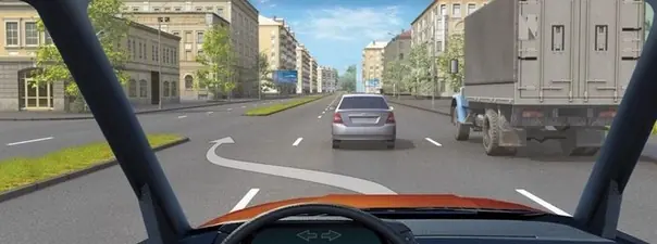 Вопрос 10: Разрешается ли Вам, управляя грузовым автомобилем с разрешённой максимальной массой более 2,5 т, выехать на третью полосу в данной ситуации?