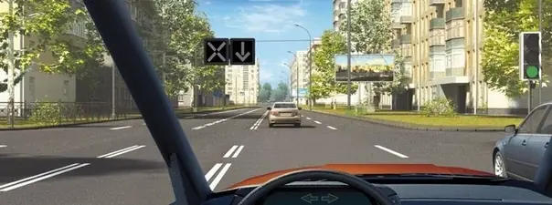 Вопрос 6: Разрешено ли Вам за перекрёстком выехать на полосу с реверсивным движением?