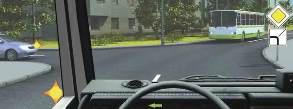 Вопрос 15: Кому Вы должны уступить дорогу при повороте налево?