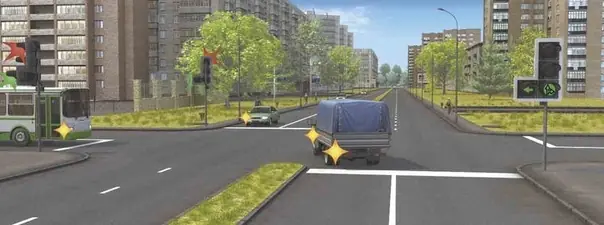 Вопрос 13: При выполнении какого маневра водитель грузового автомобиля имеет преимущество в движении?