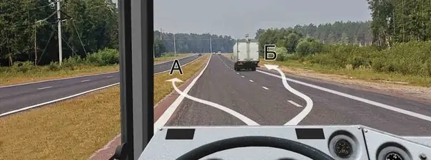Вопрос 5: В каком из указанных мест Вам разрешено пересечь сплошную линию разметки и остановиться?