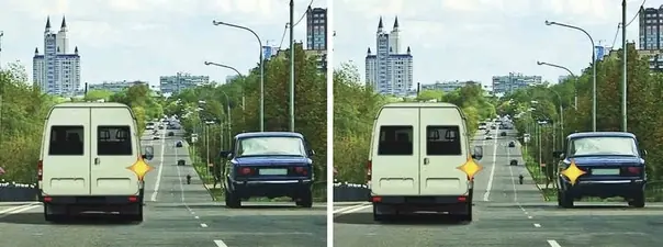 Вопрос 8: Двигаясь по левой полосе, водитель намерен перестроиться на правую. На каком из рисунков показана ситуация, в которой он обязан уступить дорогу?