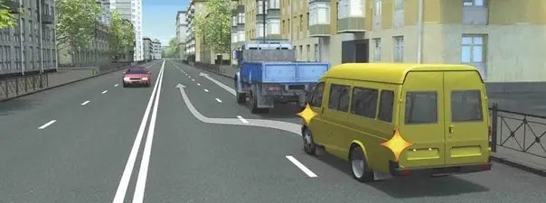 Вопрос 1: Какой маневр намеревается выполнить водитель маломестного автобуса?
