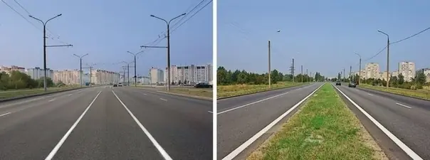 Вопрос 1: На каком рисунке изображена дорога с разделительной полосой?